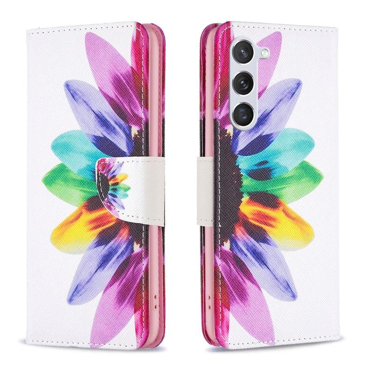 Samsung Galaxy S23 5G Drawing Pattern Leather Phone Case Cover (Sun Flower)