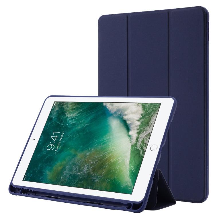 Skin Feel Pen Holder Tri-fold Tablet Leather Case Cover Apple iPad 10.2 2019 / iPad 10.2 2020 / iPad Air 3 / iPad Pro 10.5 (Dark Blue)