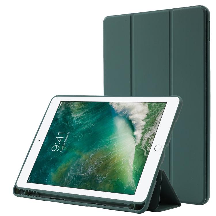 Skin Feel Pen Holder Tri-fold Tablet Leather Case Cover Apple iPad 10.2 2019 / iPad 10.2 2020 / iPad Air 3 / iPad Pro 10.5 (Dark Green)