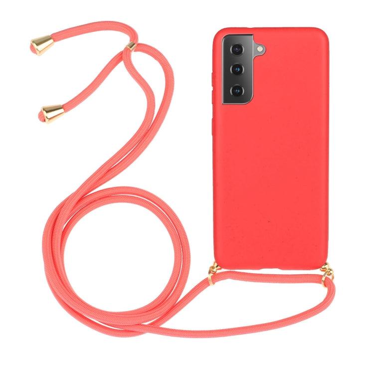 Samsung Galaxy S23 5G Wheat Straw Material + TPU Protective Case Cover with Lanyard (Red)