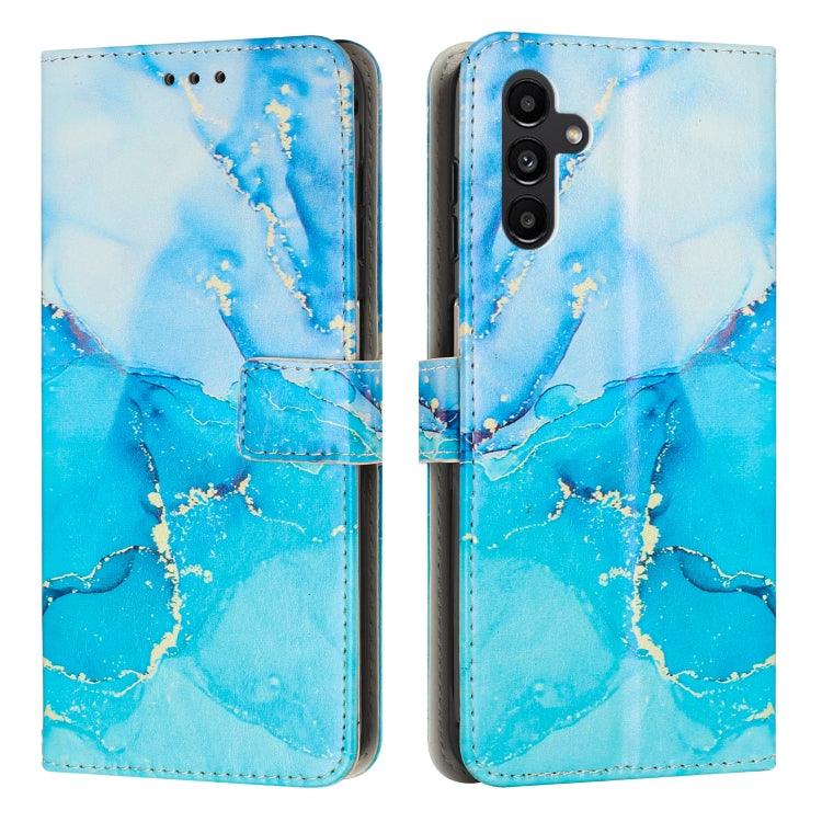 Samsung Galaxy A34 Painted Marble Pattern Leather Phone Case Cover (Blue Green)