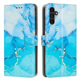 Samsung Galaxy A34 Painted Marble Pattern Leather Phone Case Cover (Blue Green)