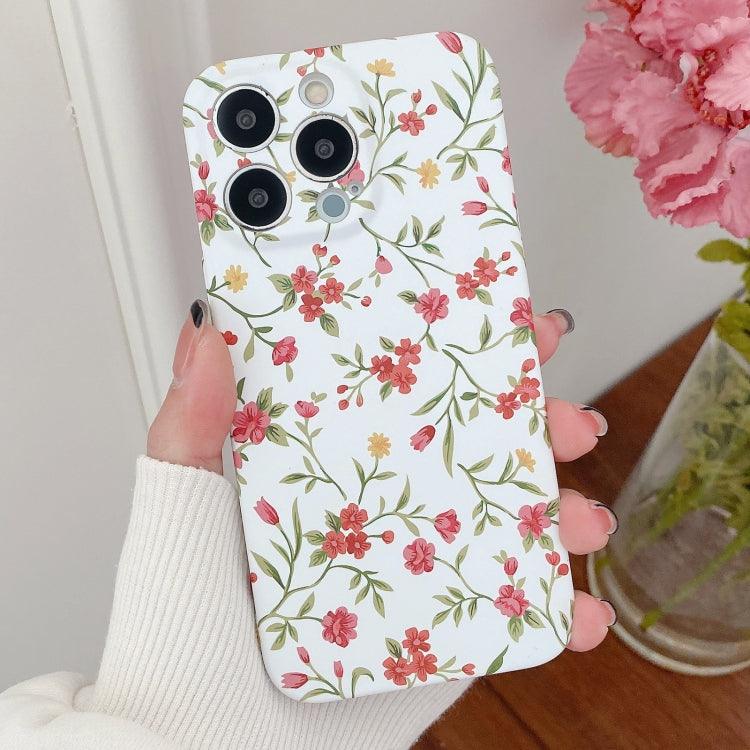 Apple iPhone 14 Water Sticker Flower Pattern PC Phone Case Cover (White Backgroud Red Flower)