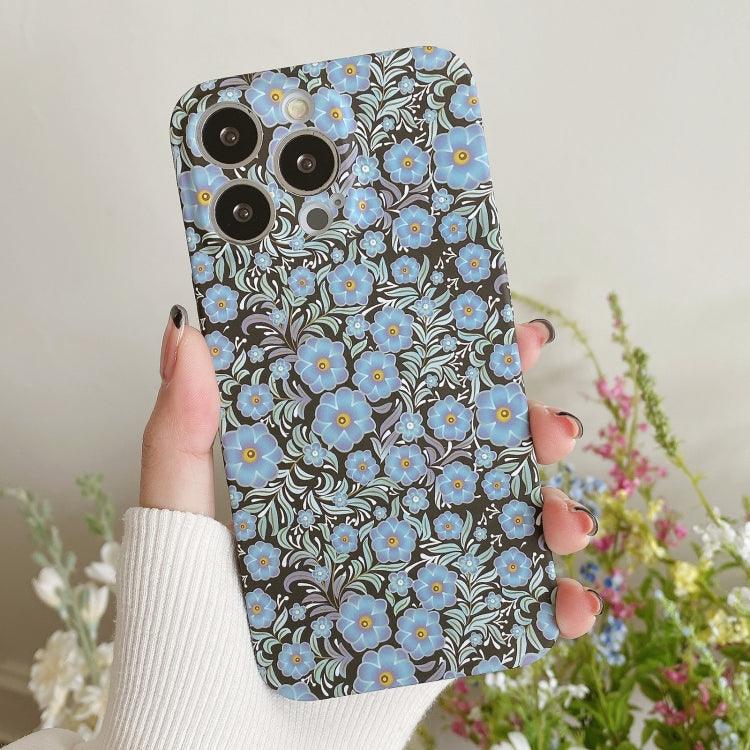 Apple iPhone 14 Water Sticker Flower Pattern PC Phone Case Cover (Blue Flower)