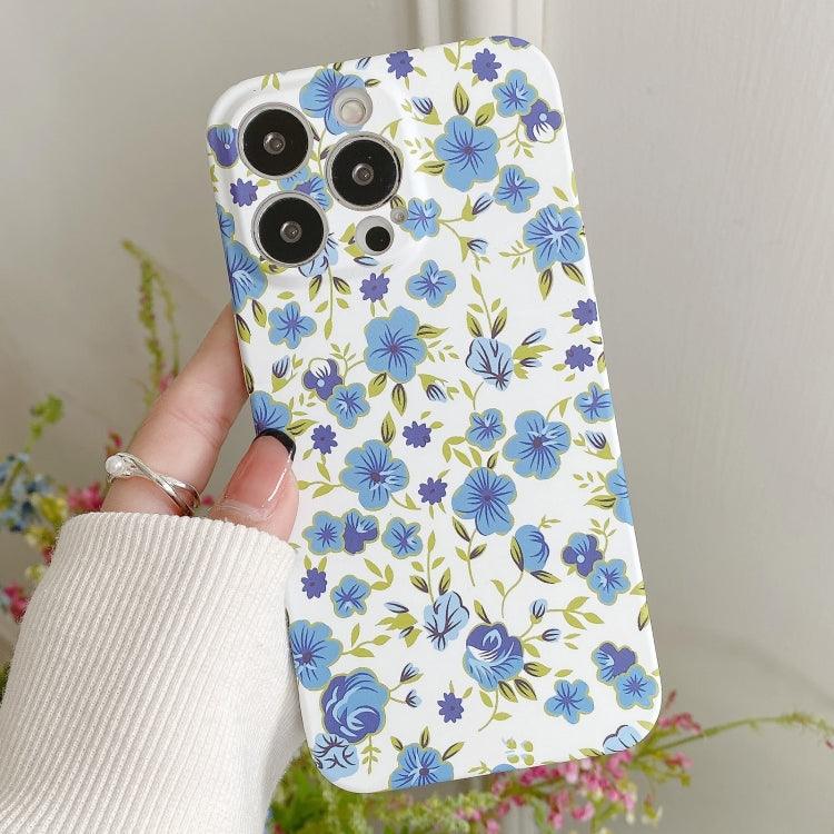 Apple iPhone 13 Pro Max Water Sticker Flower Pattern PC Phone Case Cover (White Backgroud Blue Flower)