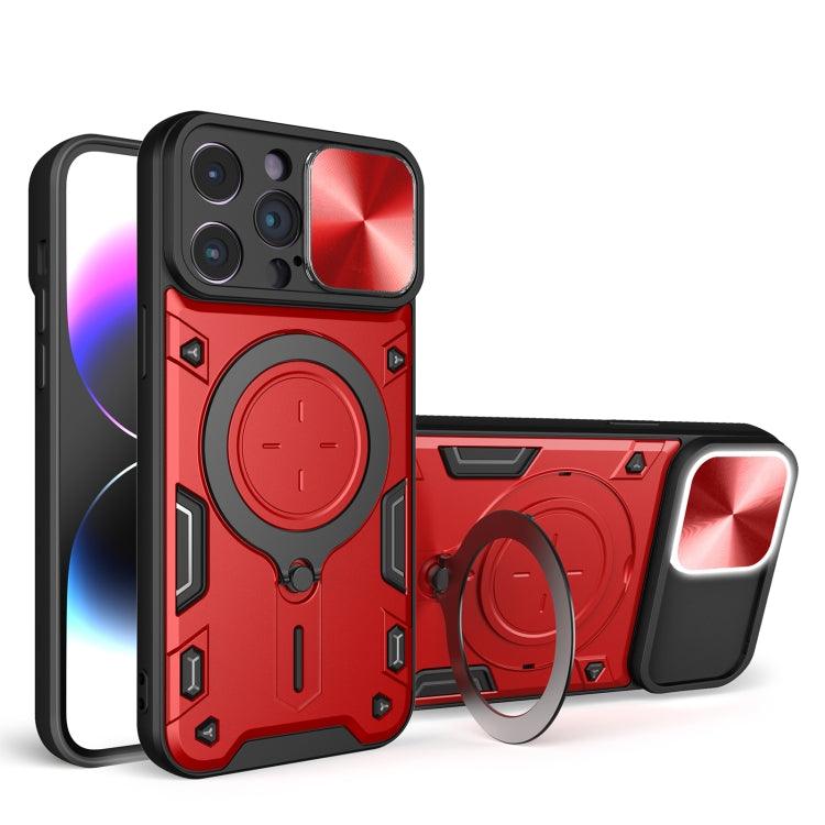 Apple iPhone 14 Pro Max CD Texture Sliding Camshield Magnetic Holder Phone Case Cover (Red)