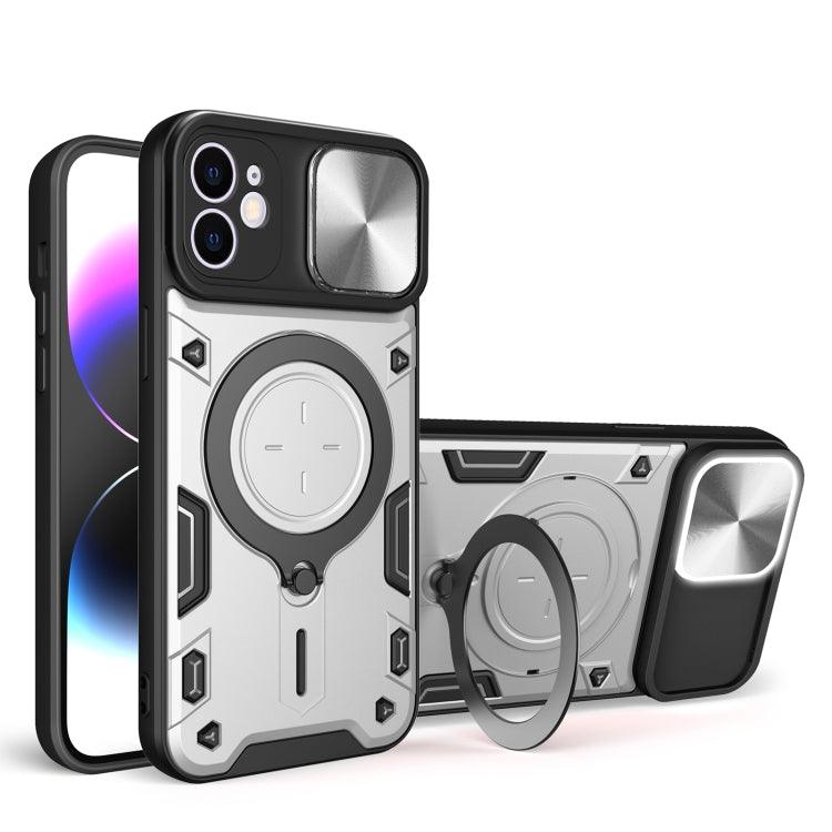 Apple iPhone 11 CD Texture Sliding Camshield Magnetic Holder Phone Case Cover (Silver)