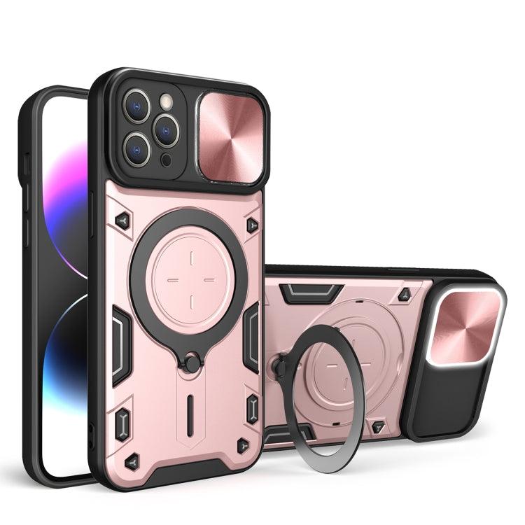 Apple iPhone 13 CD Texture Sliding Camshield Magnetic Holder Phone Case Cover (Pink)