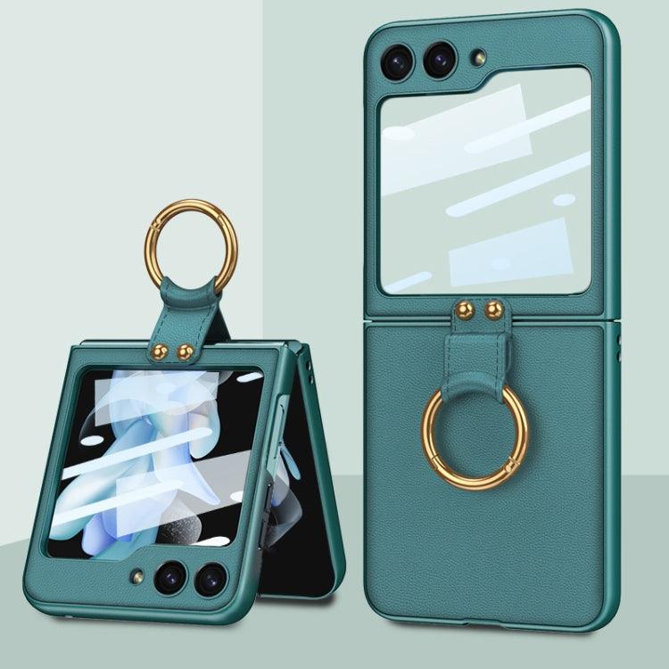 Samsung Galaxy Z Flip5 Ultra-thin Plain Skin PC Phone Case Cover with Ring (Green)