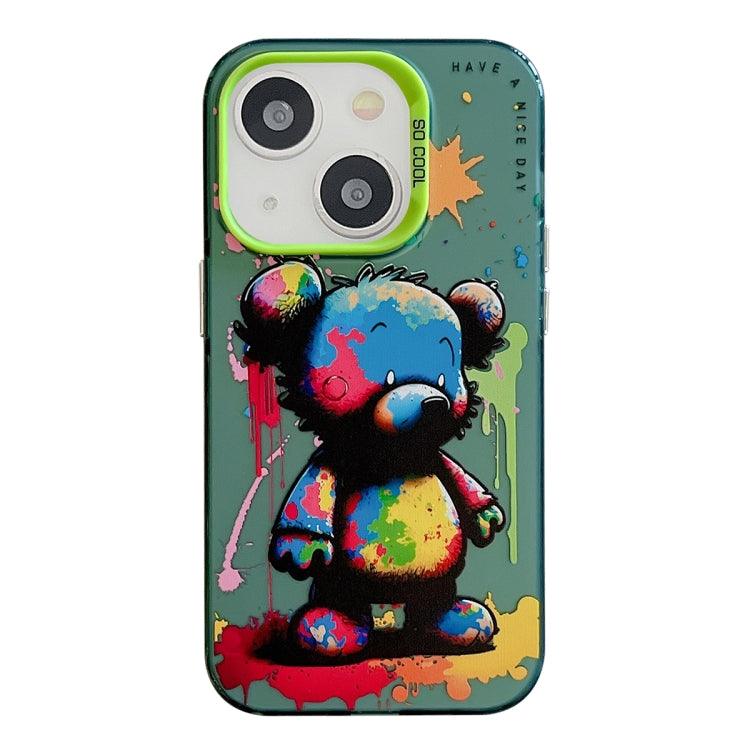 Apple iPhone 13 Animal Pattern Oil Painting Series PC + TPU Phone Case Cover (Colorful Bear)