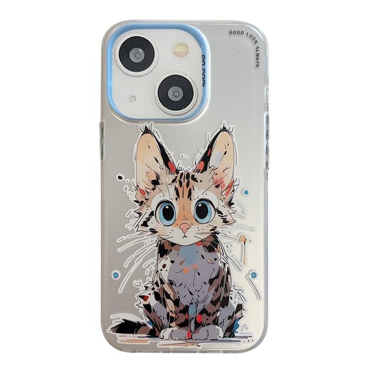 Apple iPhone 13 Animal Pattern Oil Painting Series PC + TPU Phone Case Cover (Stupid Cat)