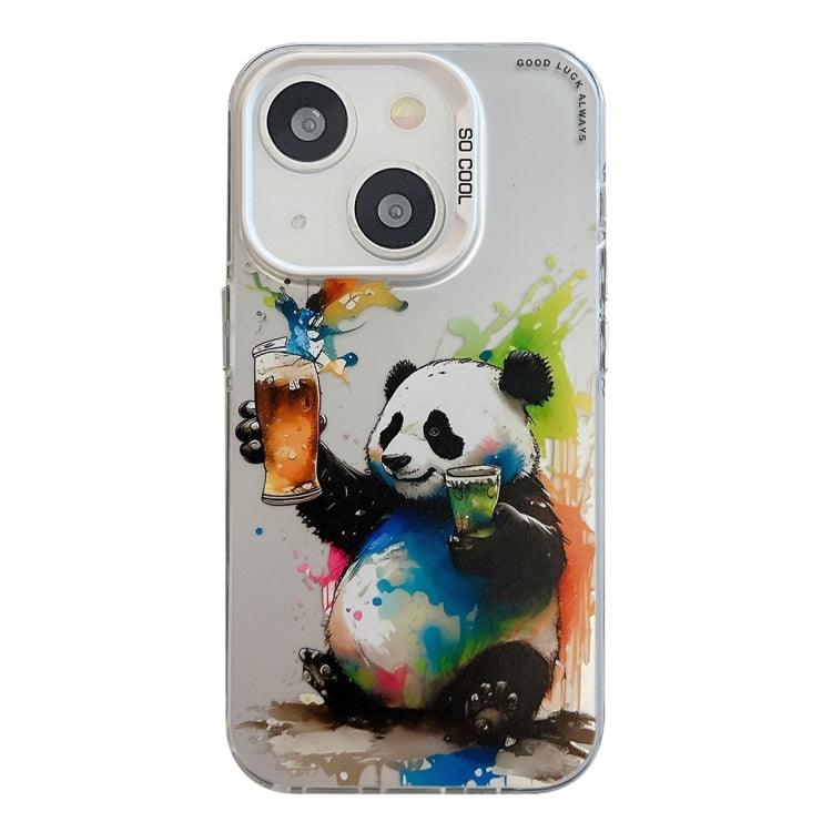 Apple iPhone 13 Animal Pattern Oil Painting Series PC + TPU Phone Case Cover (Panda)