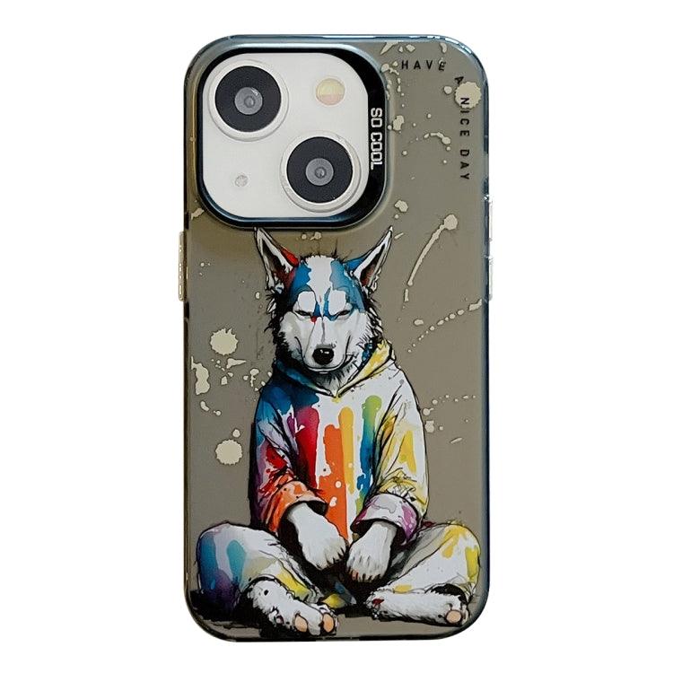 Apple iPhone 13 Animal Pattern Oil Painting Series PC + TPU Phone Case Cover (Hoodie Dog)