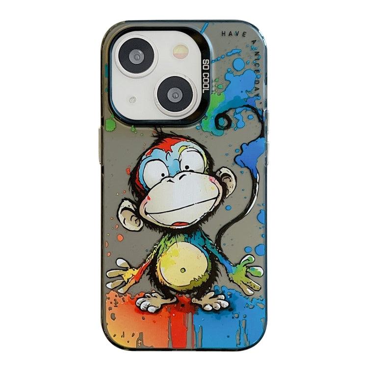 Apple iPhone 13 Animal Pattern Oil Painting Series PC + TPU Phone Case Cover (Happy Monkey)