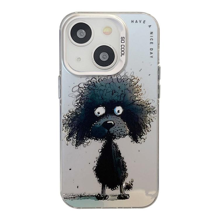 Apple iPhone 13 Animal Pattern Oil Painting Series PC + TPU Phone Case Cover (Black Dog)