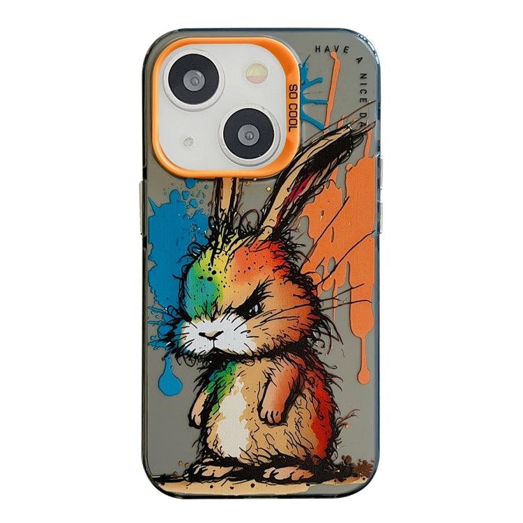 Apple iPhone 13 Animal Pattern Oil Painting Series PC + TPU Phone Case Cover (Fat Rabbit)