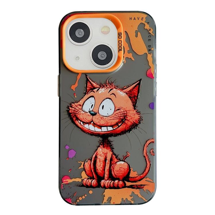 Apple iPhone 14 Animal Pattern Oil Painting Series PC + TPU Phone Case Cover (Smiling Cat)