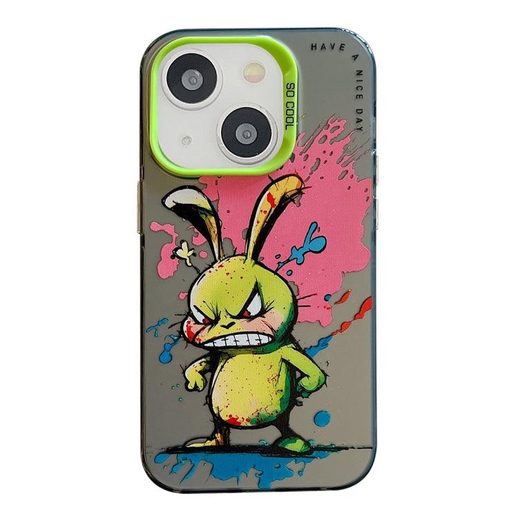 Apple iPhone 14 Animal Pattern Oil Painting Series PC + TPU Phone Case Cover (Rabbit)