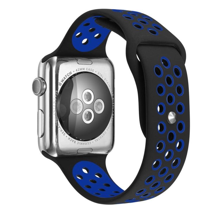 Apple Watch Series 9, 8, 7, 6, SE, 41mm, 40mm, 38mm Sport Silicone Watch Band Standard Edition (Black Blue)