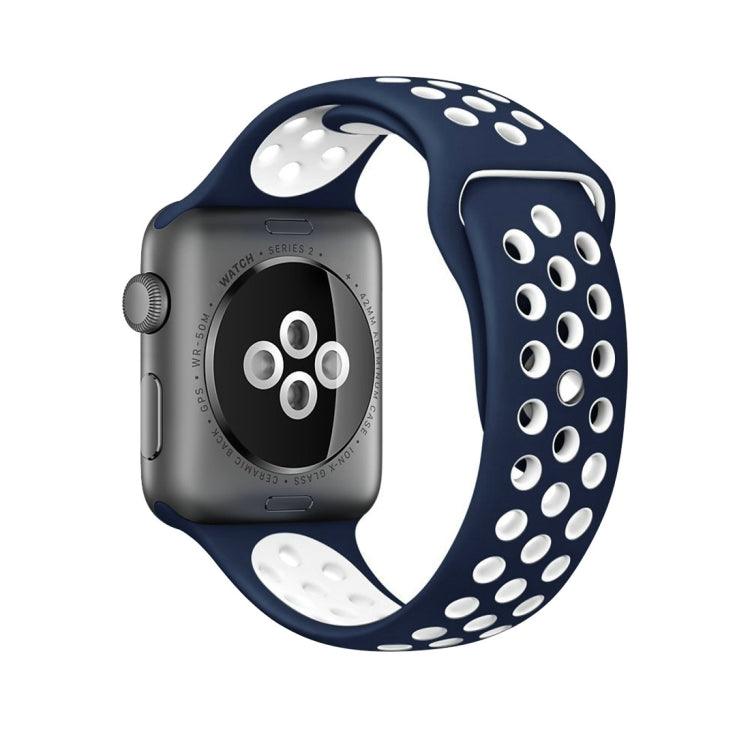 Apple Watch Series 9, 8, 7, 6, SE, 41mm, 40mm, 38mm Sport Silicone Watch Band Standard Edition (Dark Blue White)