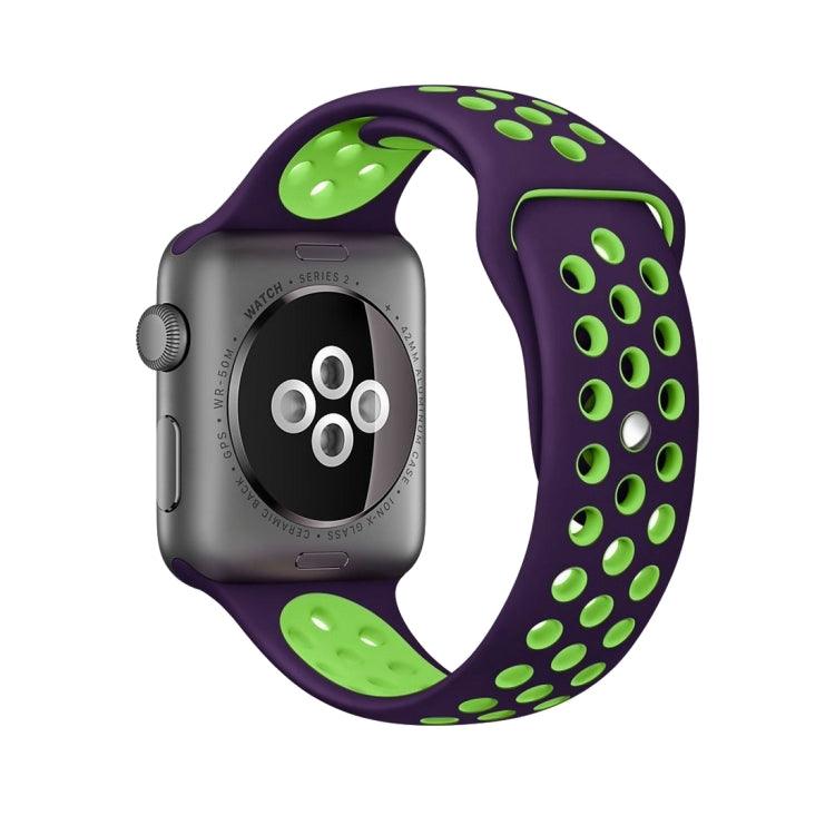 Apple Watch Series 9, 8, 7, 6, SE, 41mm, 40mm, 38mm Sport Silicone Watch Band Standard Edition (Purple Green)