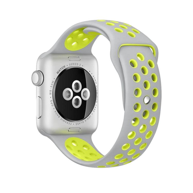 Apple Watch Ultra 2, Ultra 1, Series 9, 8, 7, 6, SE, 49mm, 45mm, 44mm, 42mm Sport Silicone Watch Band Standard Edition (Grey Yellow)