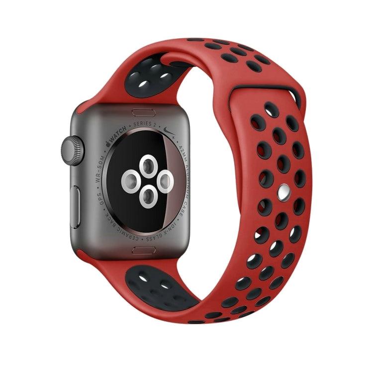 Apple Watch Ultra2, Ultra 1, Series 9, 8, 7, 6, SE, 49mm, 45mm, 44mm, 42mm Sport Silicone Watch Band Standard Edition (Red Black)