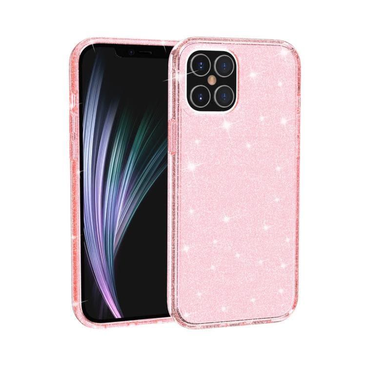 Apple iPhone 12 / 12 Pro Shockproof Terminator Style Glitter Powder Protective Case Cover (Pink)