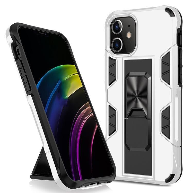 Apple iPhone 12 / 12 Pro Armor Shockproof TPU + PC Magnetic Protective Case Cover with Invisible Holder (White)