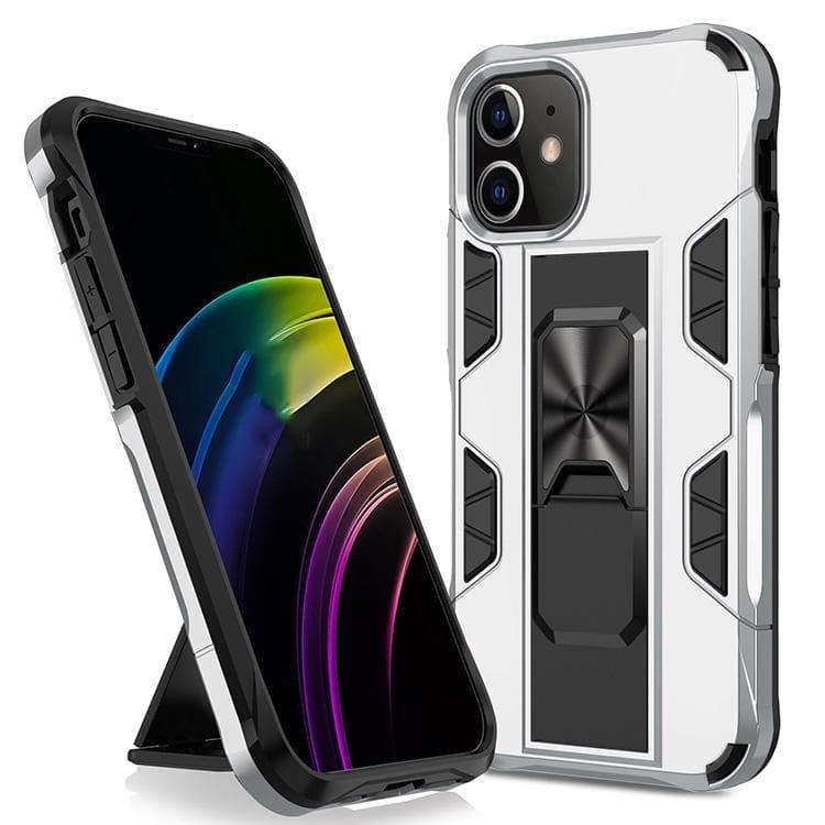 Apple iPhone 12 / 12 Pro Armor Shockproof TPU + PC Magnetic Protective Case Cover with Invisible Holder (Silver)