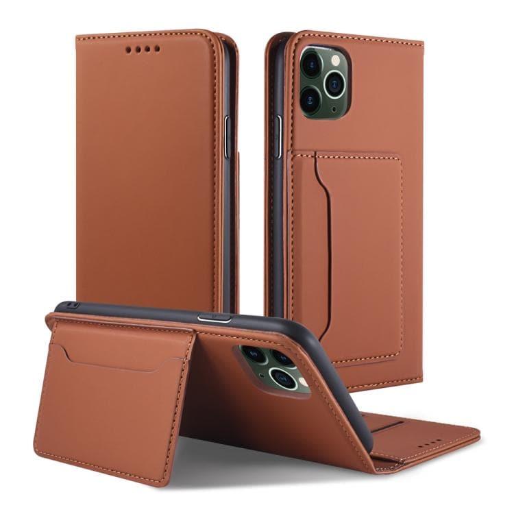 Apple iPhone 11 Strong Magnetic Shockproof Horizontal Flip Liquid Feel Leather Case with Holder & Card Slots & Wallet (Brown)