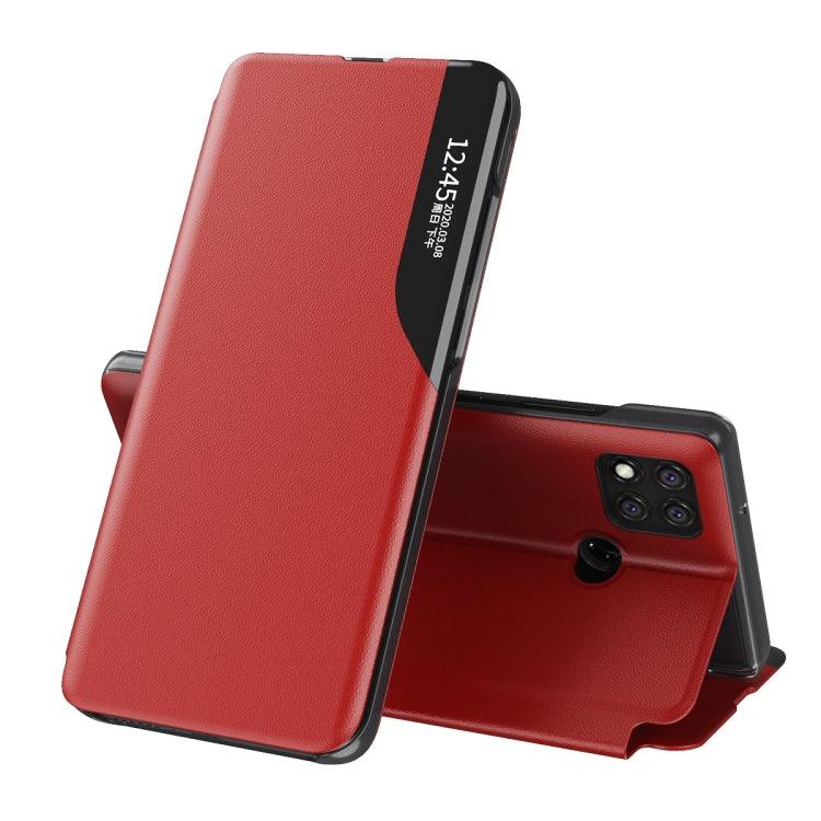 Xiaomi Redmi 9C Side Display Magnetic Shockproof Horizontal Flip Leather Case with Holder (Red)