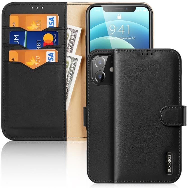 DUX DUCIS Hivo Series Cowhide + PU + TPU Leather Horizontal Flip Case Cover with Holder & Card Slots Apple iPhone 12 (Black)