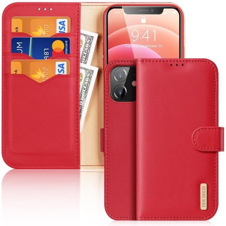 DUX DUCIS Hivo Series Cowhide + PU + TPU Leather Horizontal Flip Case Cover with Holder & Card Slots Apple iPhone 12 (Red)