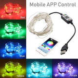 RGB USB  LED Copper Wire Light String Holiday Decoration Light String Bluetooth Mobile APP Control, Length:20m 200 LED