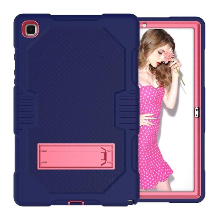 Samsung Galaxy Tab A7 10.4 (2020) T500 / T505 Contrast Color Robot Shockproof Silicon + PC Protective Case Cover with Holder & Pen Slot (Navy Blue Rose)