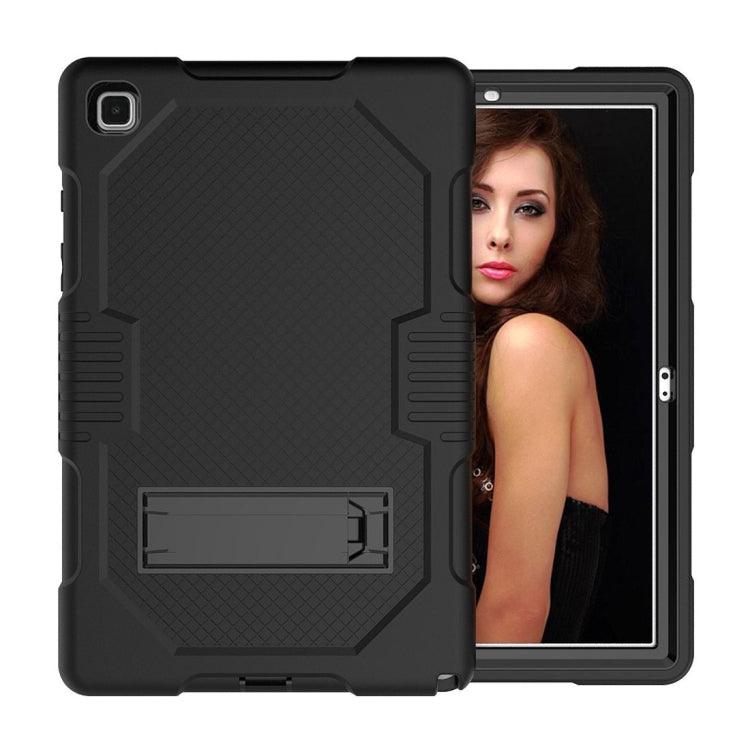 Samsung Galaxy Tab A7 10.4 (2020) T500 / T505 Contrast Color Robot Shockproof Silicon + PC Protective Case Cover with Holder & Pen Slot (Black+Black)