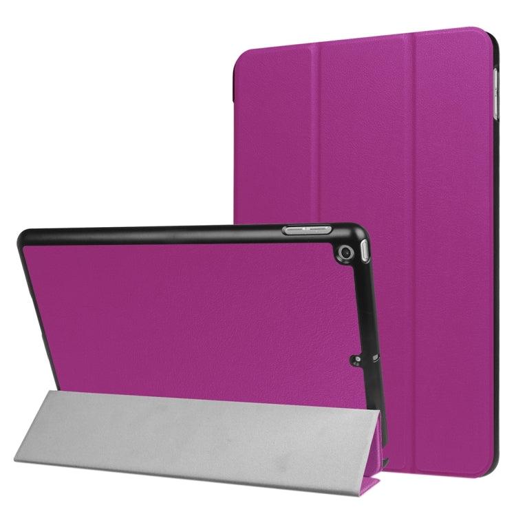 Apple iPad 9.7 (2018) & iPad 9.7 (2017) Texture Flip Leather Case Cover with Three-folding Holder & Sleep / Wake-up Function (Purple)