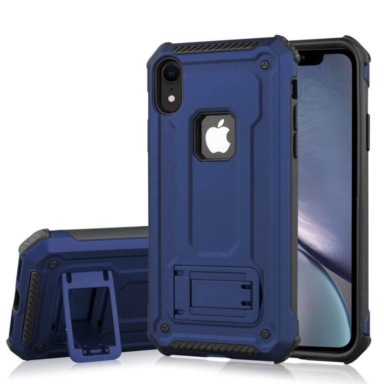 Shockproof PC + TPU Armor Protective Case Cover for Apple iPhone XR, with Holder (Blue)