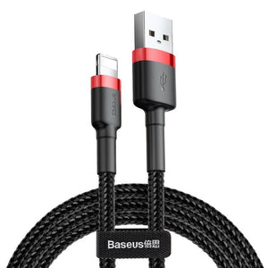 Baseus 2A 8 Pin Cafule Tough Charging Cable, Length: 3m (Red + Black) for iPhone, iPad, iPod - Gadget Station