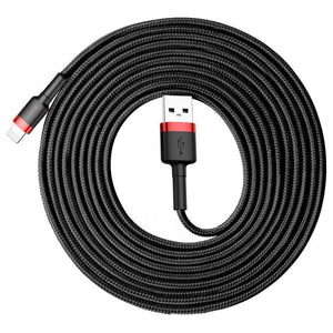 Baseus 2A 8 Pin Cafule Tough Charging Cable, Length: 3m (Red + Black) for iPhone, iPad, iPod - Gadget Station