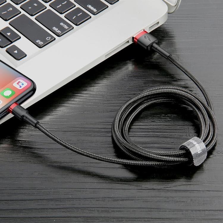 Baseus 2A 8 Pin Cafule Tough Charging Cable, Length: 3m (Red + Black) for iPhone, iPad, iPod - Gadget Station