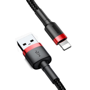 Baseus 2A 8 Pin Cafule Tough Charging Cable, Length: 3m (Red + Black) for iPhone, iPad, iPod - Gadget Station