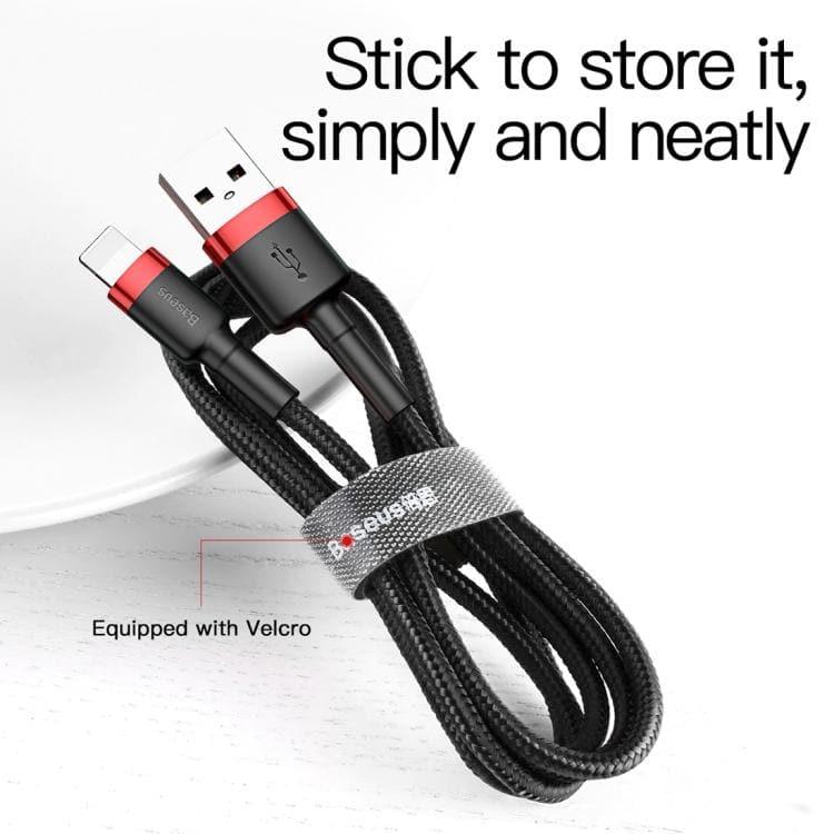 Baseus 2A 8 Pin Cafule Tough Charging Cable, Length: 3m (Red + Black) for iPhone, iPad, iPod - Gadget Station