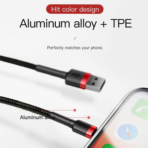 Baseus 2A 8 Pin Cafule Tough Charging Cable, Length: 3m (Red + Black) for iPhone, iPad, iPod - Gadget Station