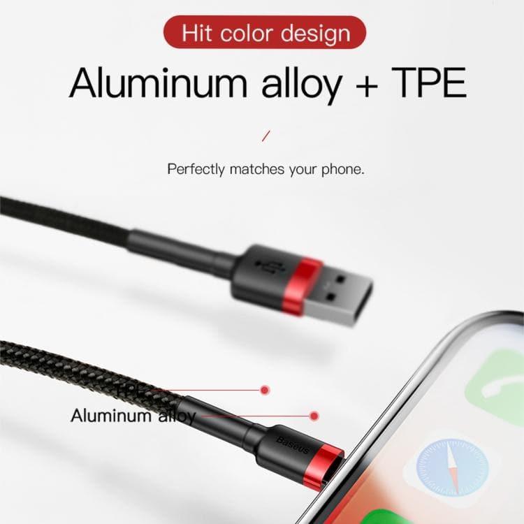 Baseus 2A 8 Pin Cafule Tough Charging Cable, Length: 3m (Red + Black) for iPhone, iPad, iPod - Gadget Station