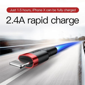 Baseus 2A 8 Pin Cafule Tough Charging Cable, Length: 3m (Red + Black) for iPhone, iPad, iPod - Gadget Station