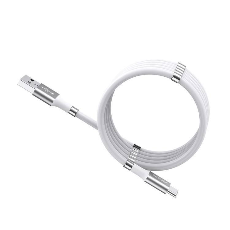 ROCK 2A Type-C / USB-C Silicone Magnetic Charging Data Cable, Length: 0.9m (White) for Samsung, iPad - Gadget Station