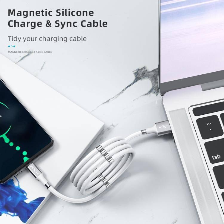 ROCK 2A Type-C / USB-C Silicone Magnetic Charging Data Cable, Length: 0.9m (White) for Samsung, iPad - Gadget Station