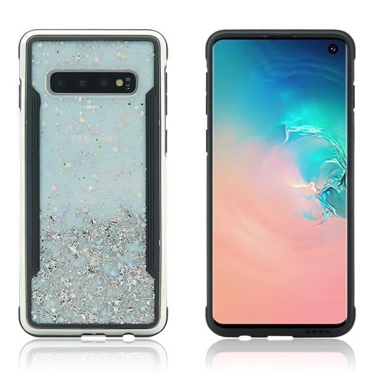Carbon Gold Glitter Powder Shockproof Protective Case Cover Samsung Galaxy S10 (Silver)
